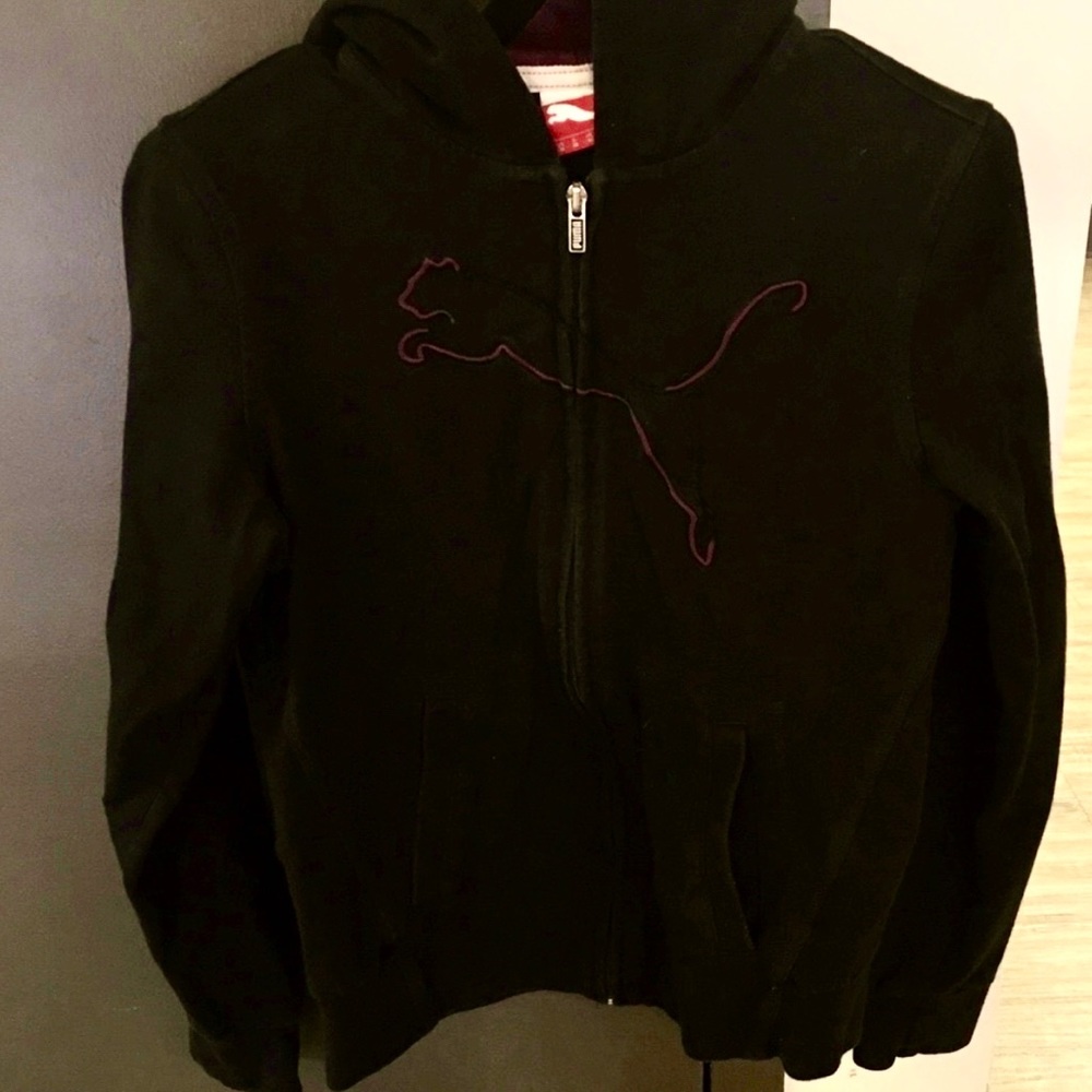 Puma zip up hoodie/jacket - black with purple Puma logo